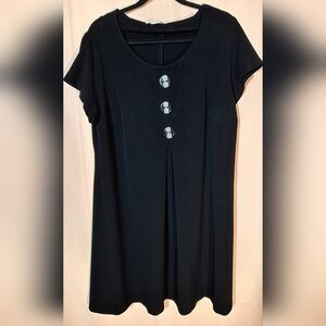 DRESSBARN Black Midi Dress with Oversized Button Accents